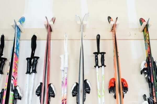 ski's placed on a skii rack